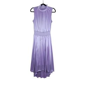 Nanette Lepore Orchid Bloom Lavender Satin Smocked High Low Dress Size 4